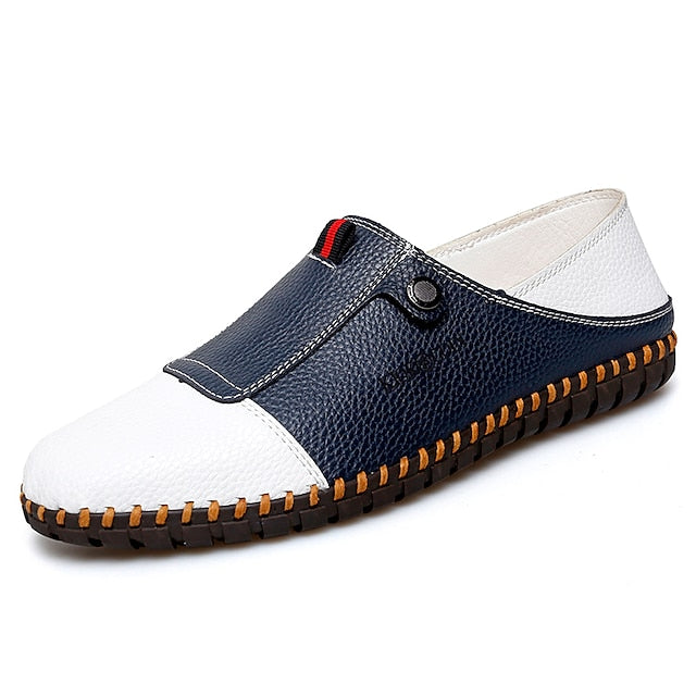 – Men's Leather Driving Loafers Slip-On Casual Two-Tone