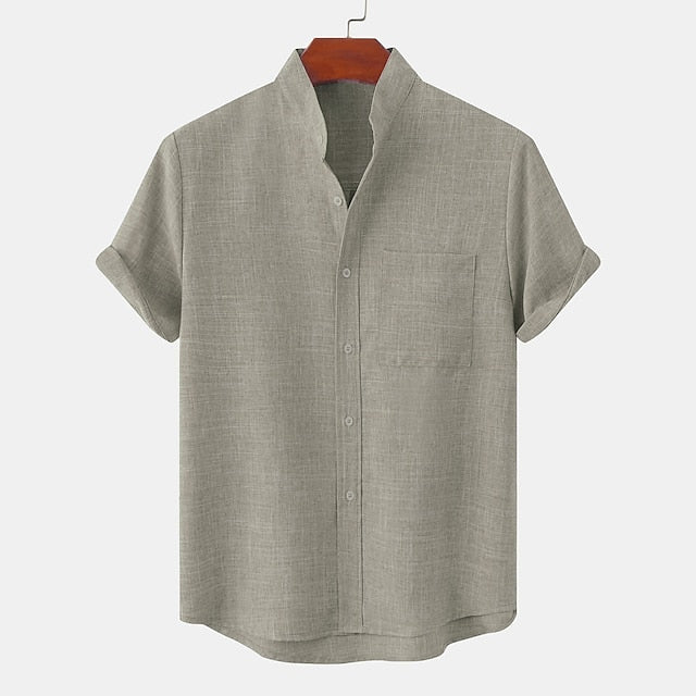 Linen Men's Casual Up Shirt Cotton Button