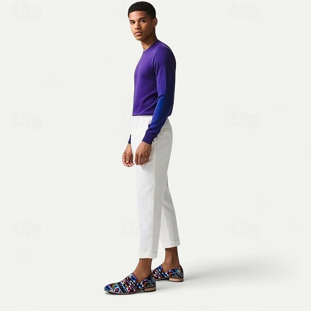 Men’s Pattern Leather Loafers Jacquard Ethnic Faux with