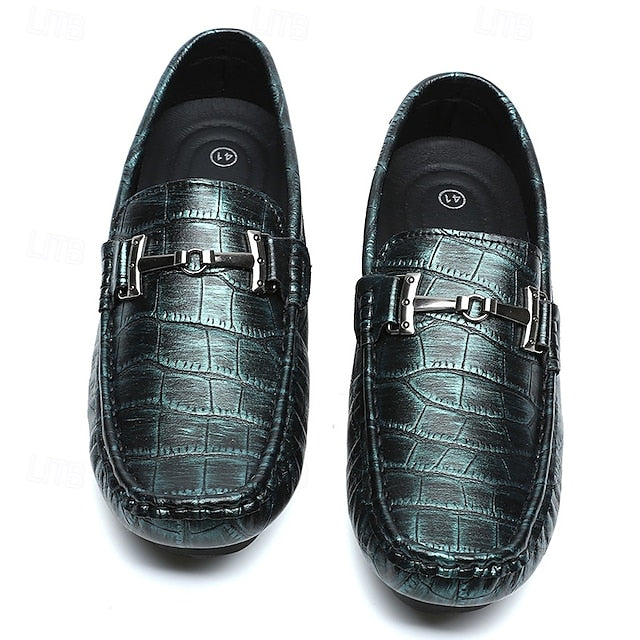 Pattern Leather Faux - Purple Crocodile Men's Loafers