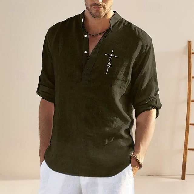 Shirt Chinese Linen Collar Men's Mandarin
