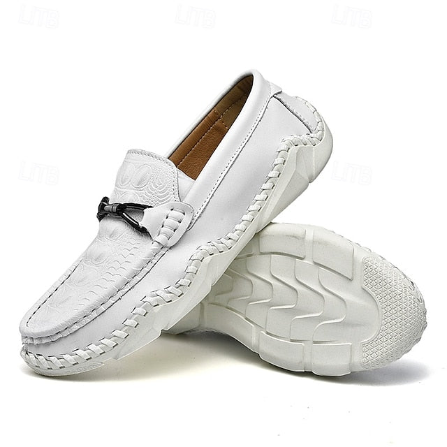 Faux - with Leather Detail Men's White Moccasins Tassel