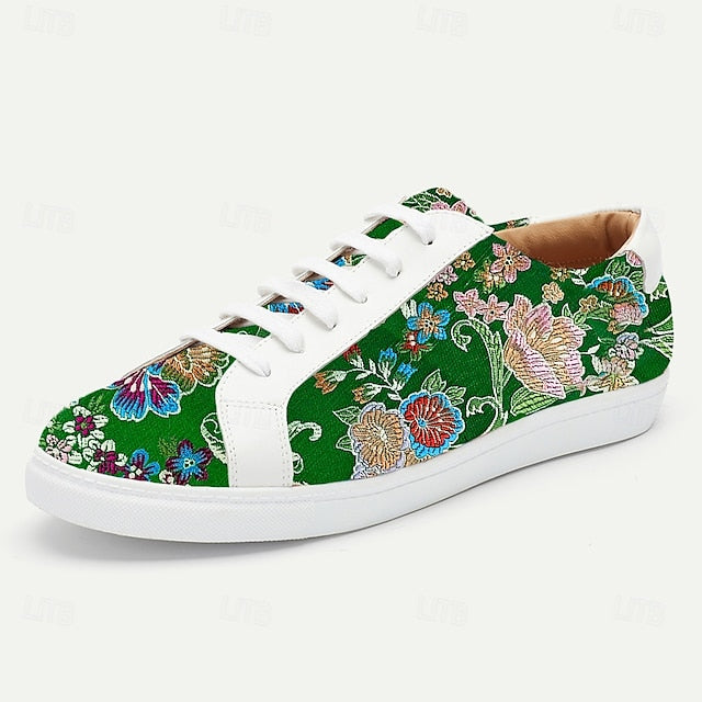 Green Comfortable Men's Jacquard Low-Top Fabric Sneakers