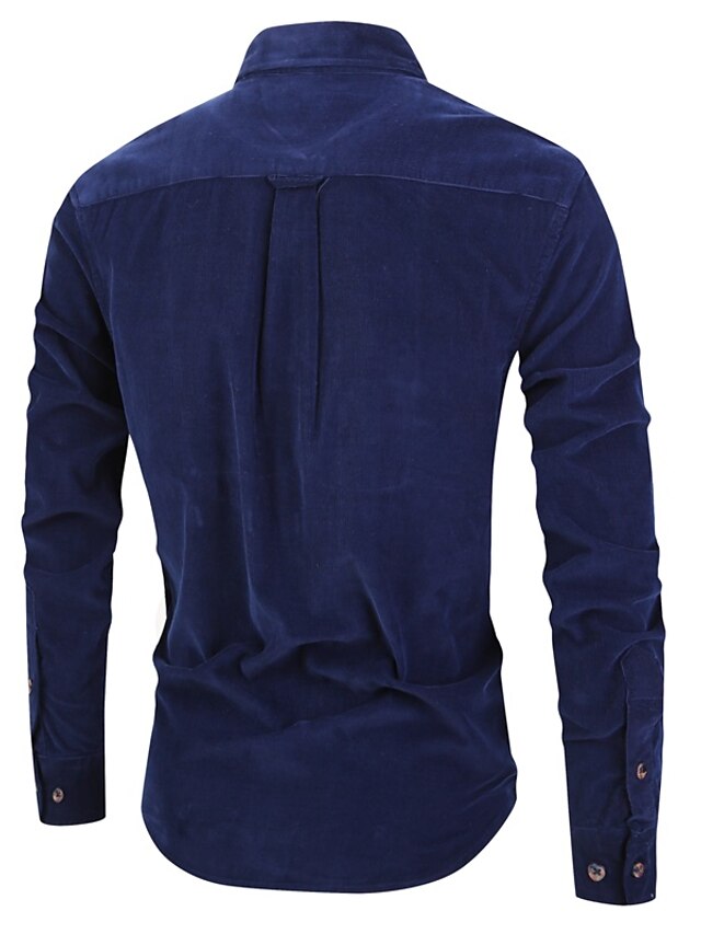 Corduroy Casual Men's Plain Up Shirt Button