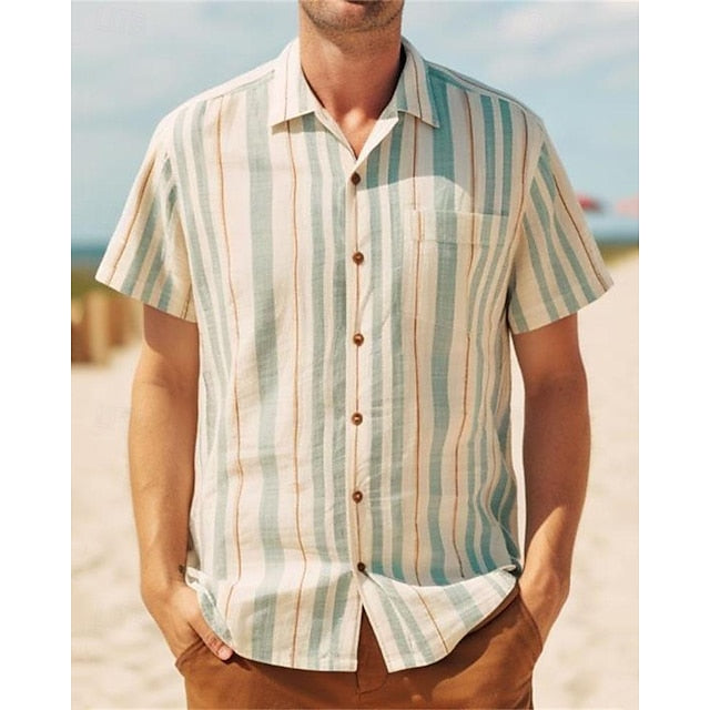 Beach Casual Button Shirt Up Summer Men's