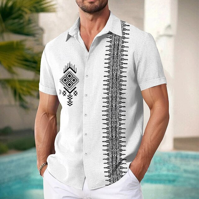 Beach Wear Linen Shirt Men's Summer Geometric