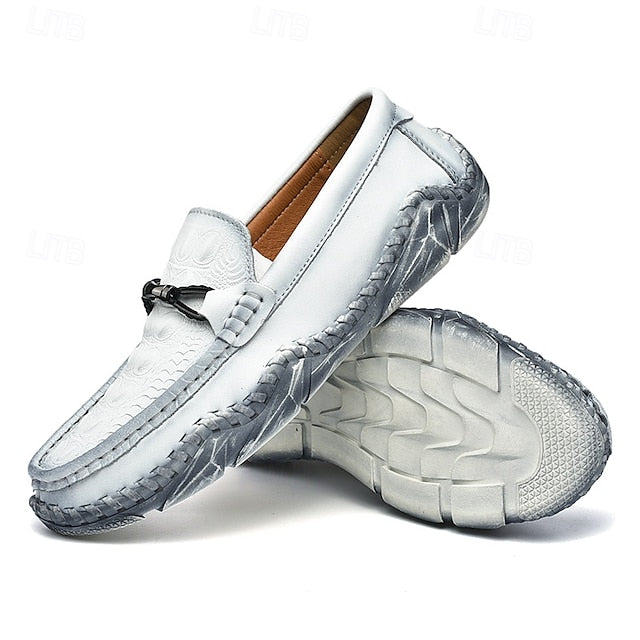 Faux - with Leather Detail Men's White Moccasins Tassel
