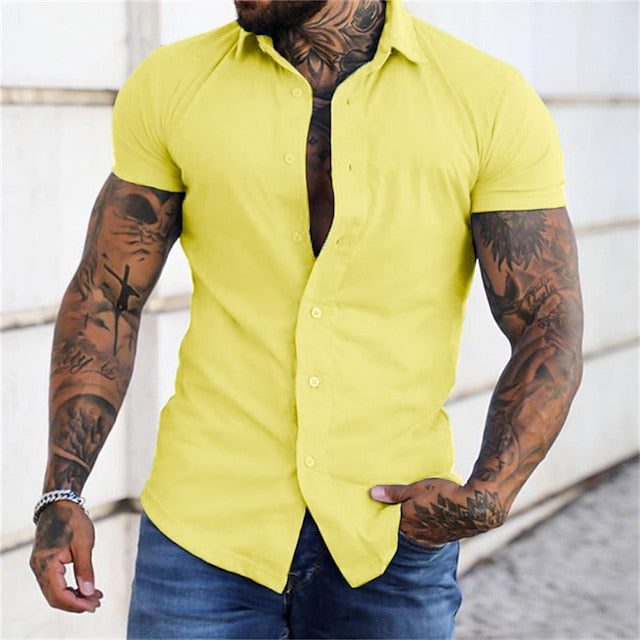 Casual Summer Black Shirt Up Men's Button