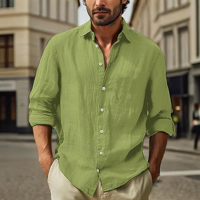 Linen Black Cotton White Pink Plain Vacation Shirt Men's
