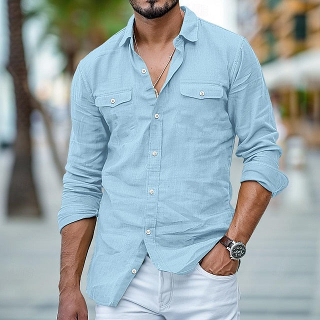 Vacation Linen Men's Solid Beach Color Shirt