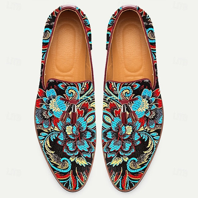 Men's - Slip-On Elegant Loafers Floral Embroidered Jacquard