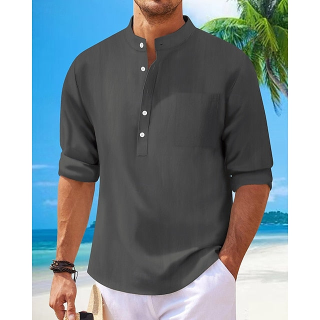 Linen Men's Shirt Casual Popover Cotton