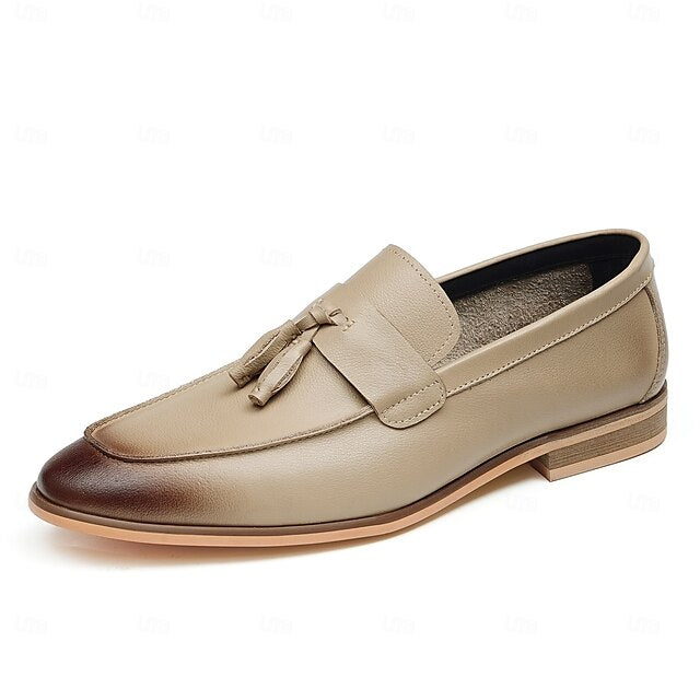Leather Elegant Loafers Men's Tassel Genuine Slip-On -