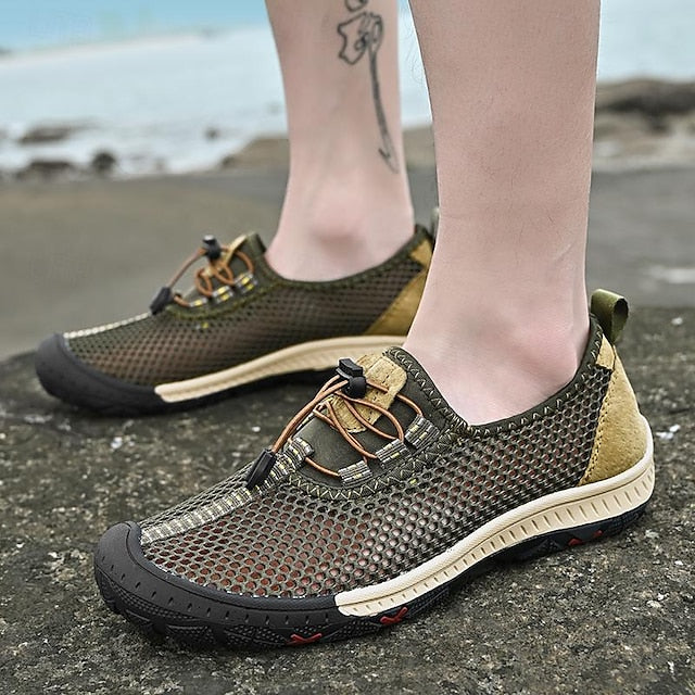 Men’s Shoes Outdoor Lace Walking Breathable with Elastic Mesh