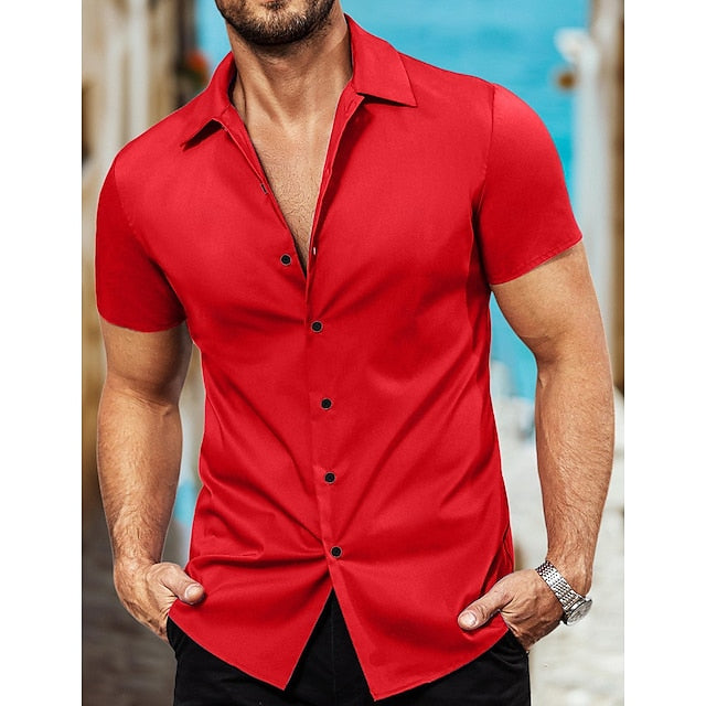 Summer Men's Casual Button Up Black Shirt