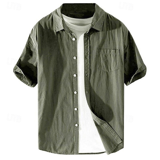 Linen Men's Casual Up Shirt Cotton Button
