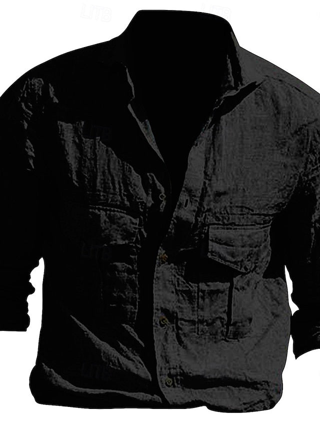 Summer Daily Plain Beach Shirt Men's Black Casual