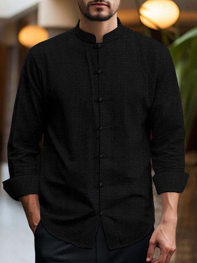 Linen Chinese Men's Shirt Cotton Collar