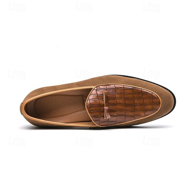 Brown Faux Men's Suede and Pattern Crocodile with Loafers