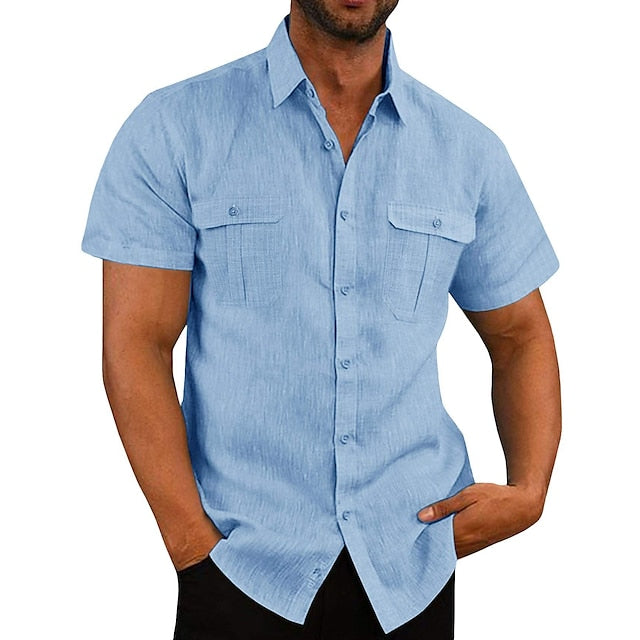 Summer Linen Men's Shirt Solid Beach