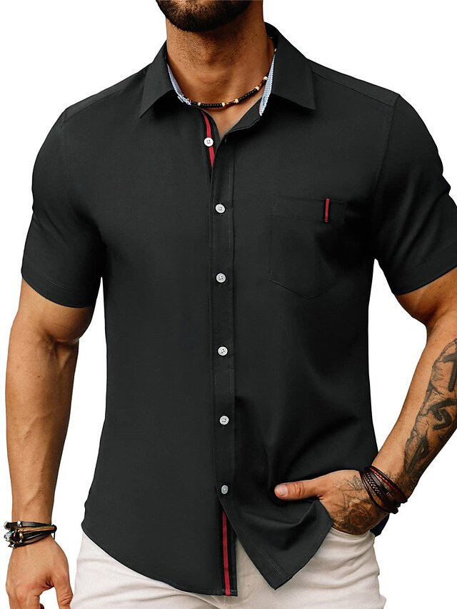 Button Men's Black Up Summer Casual Shirt