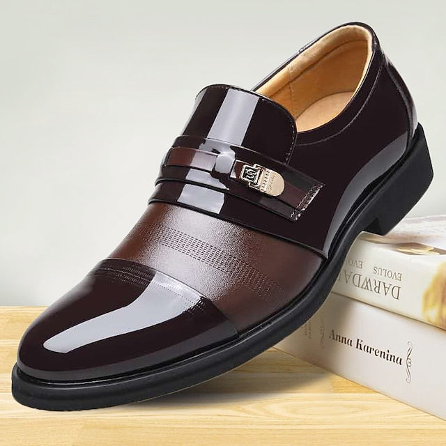 Brown Faux with Men's Patent Dress Loafers Leather