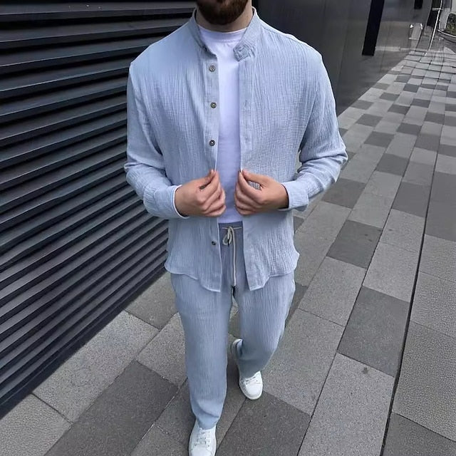 2 Men's Matching Piece Button Shirt Set Sets Casual