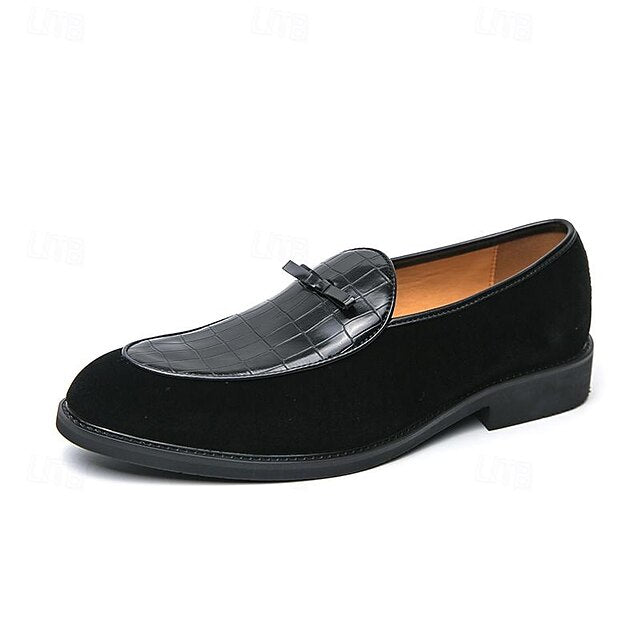 Brown Faux Men's Suede and Pattern Crocodile with Loafers