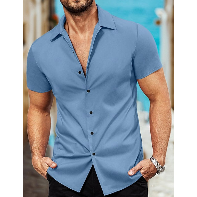 Summer Men's Casual Button Up Black Shirt