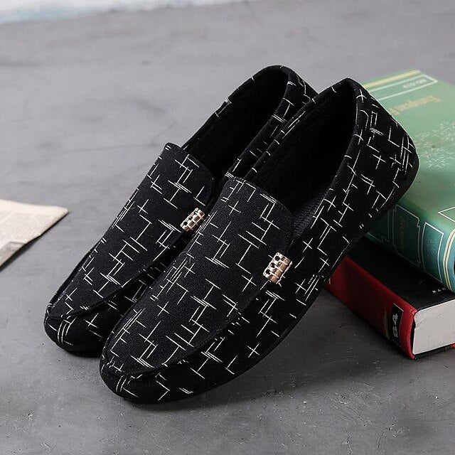 – Printed Loafers Casual White Men's Lightweight Slip-On