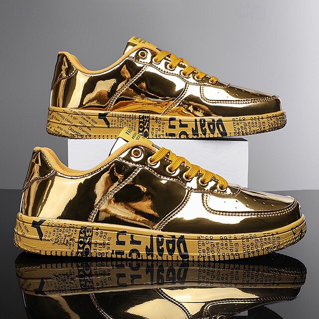 Printed Metallic Gold Sneakers Men's with Sole - Stylish