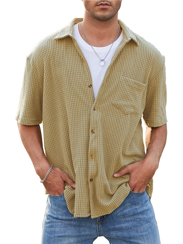 Button Men's Waffle Casual Shirt Summer