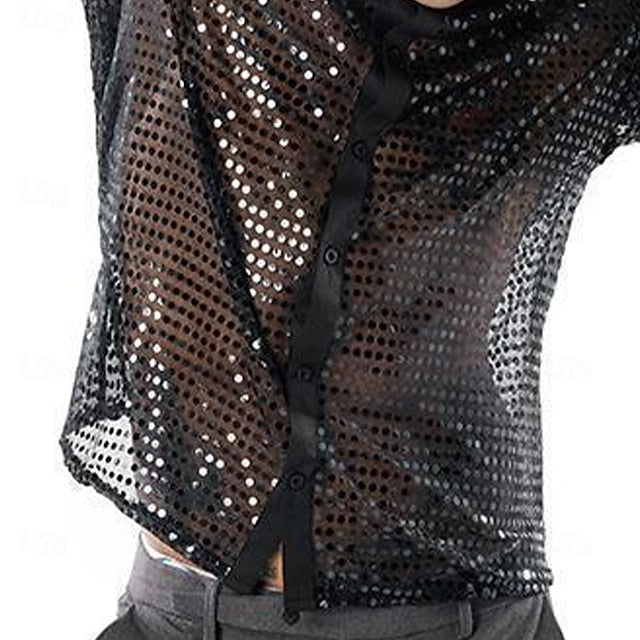 Long Men's Gold Disco Black Silver Shirt Prom