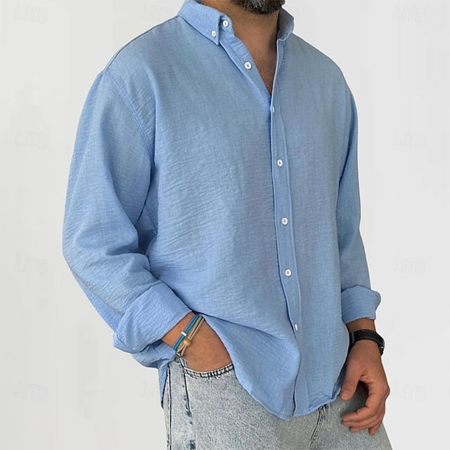 Men's Cotton Black Vacation Linen Plain Daily Wear Shirt