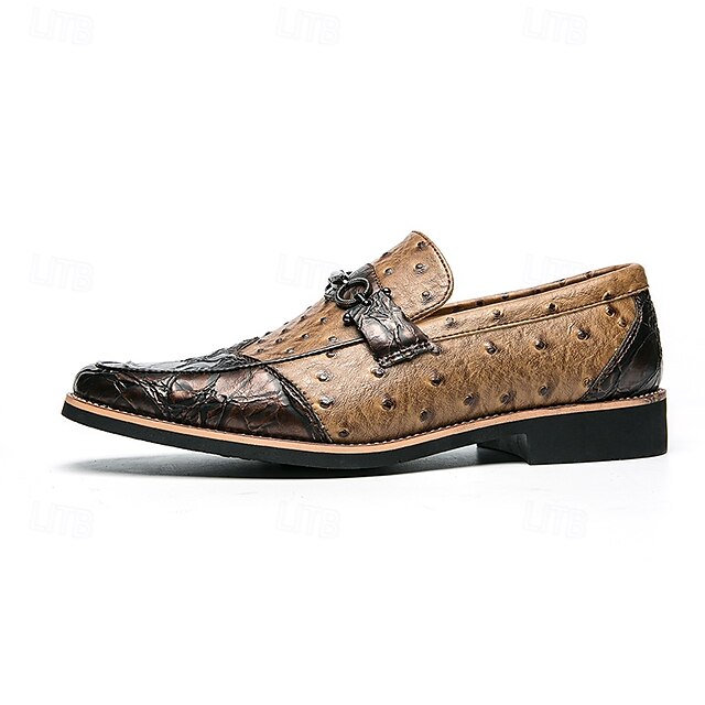 Brown – Men's Loafers Pattern Ostrich with Suede Faux