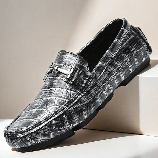 Pattern Leather Faux - Purple Crocodile Men's Loafers