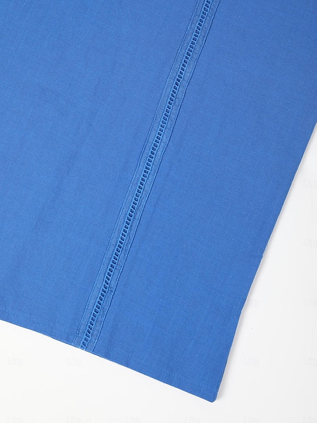 Men's Linen Shirt Guayabera Band Collar
