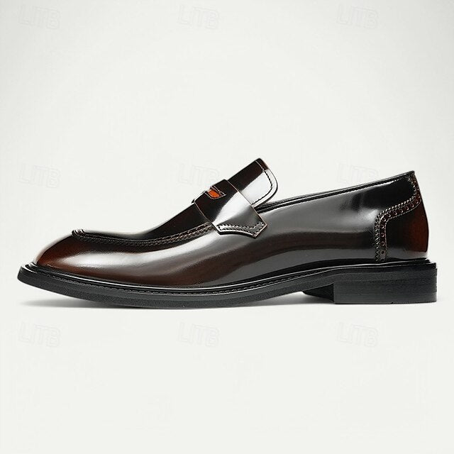 Black Men's Decorative Cowhide Premium Slip-On Loafers with