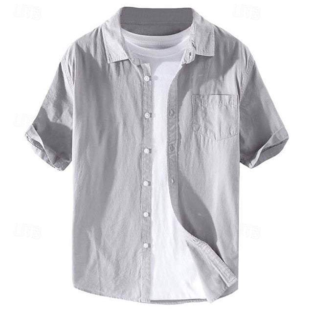 Linen Men's Casual Up Shirt Cotton Button