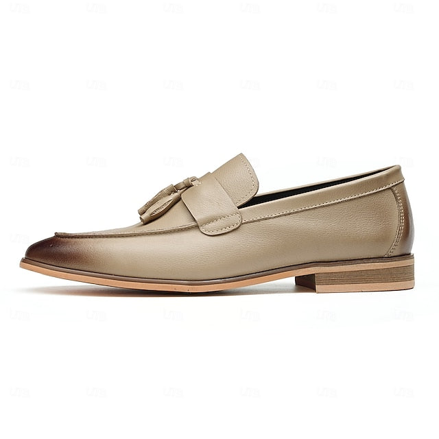 Leather Elegant Loafers Men's Tassel Genuine Slip-On -