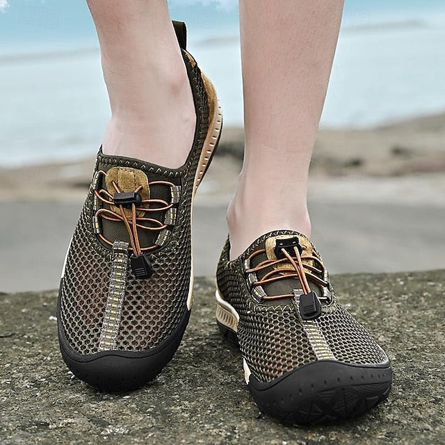 Men’s Shoes Outdoor Lace Walking Breathable with Elastic Mesh