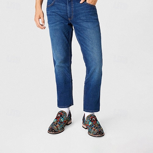 Men's - Slip-On Elegant Loafers Floral Embroidered Jacquard