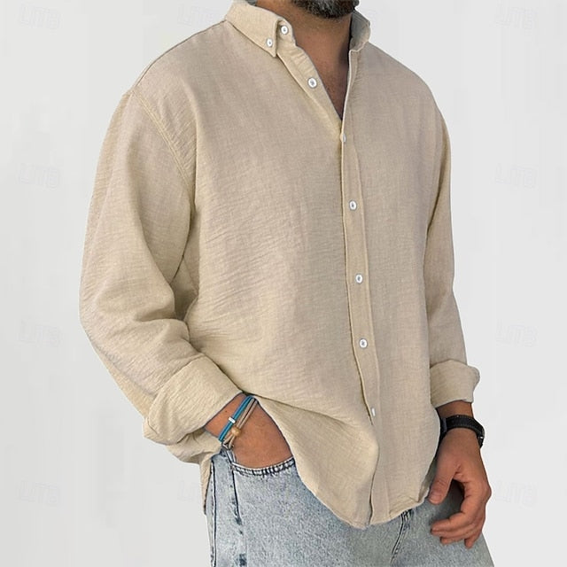 Men's Cotton Black Vacation Linen Plain Daily Wear Shirt