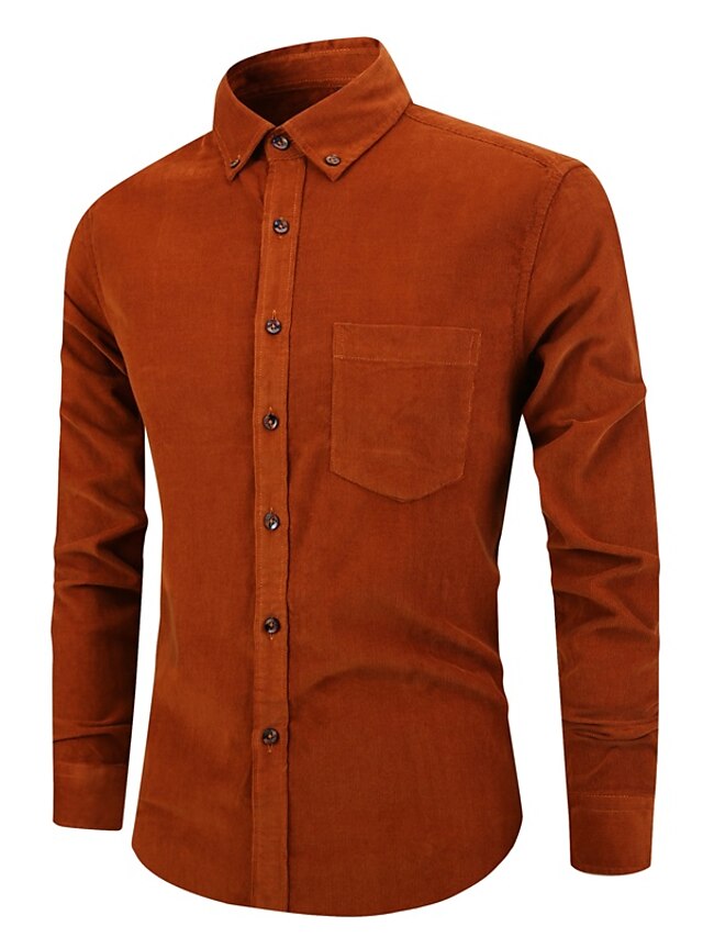 Corduroy Casual Men's Plain Up Shirt Button