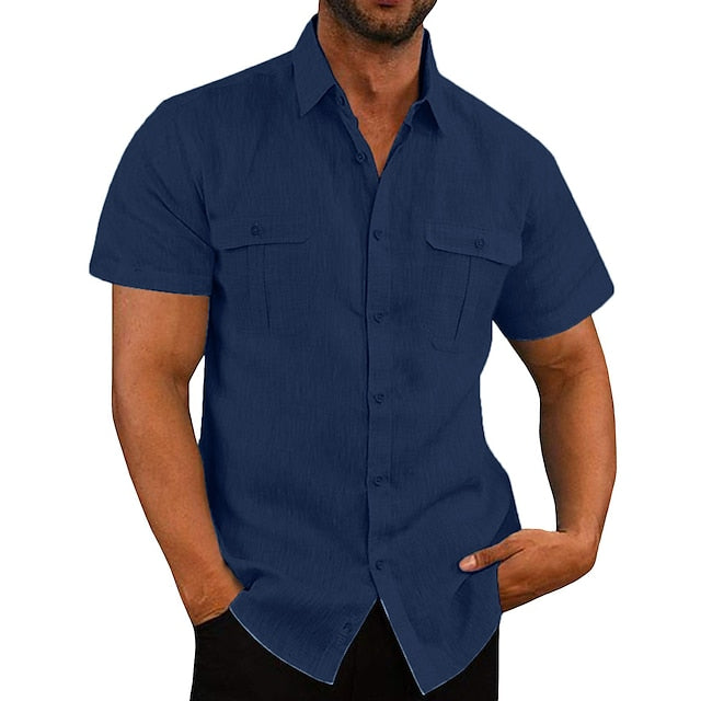 Summer Linen Men's Shirt Solid Beach