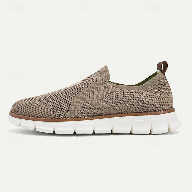 Knit Breathable Sneakers White Slip-On Men's with