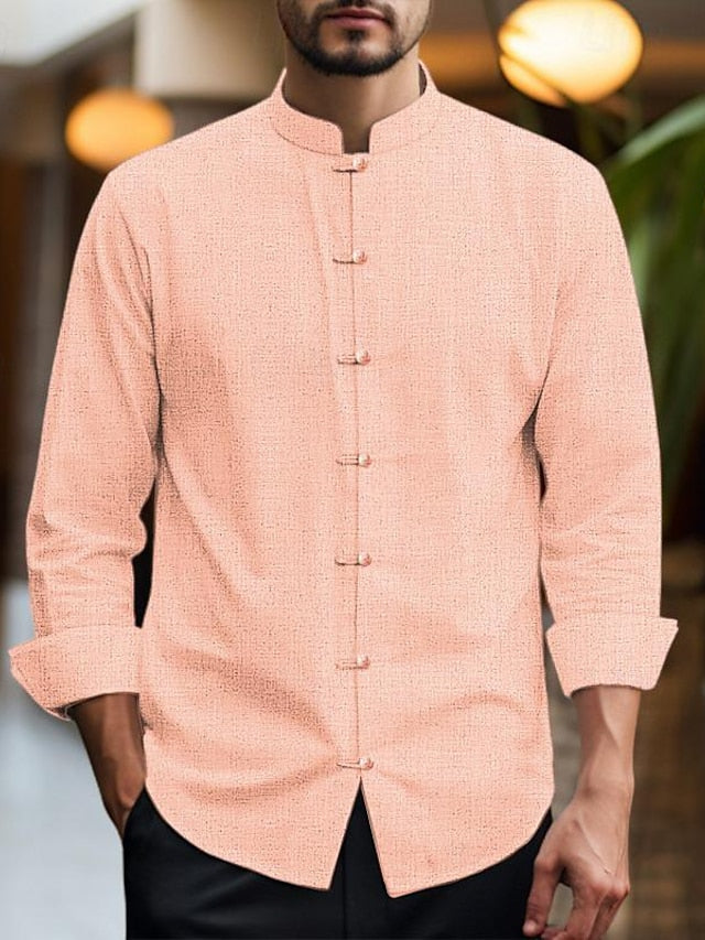 Linen Chinese Men's Shirt Cotton Collar