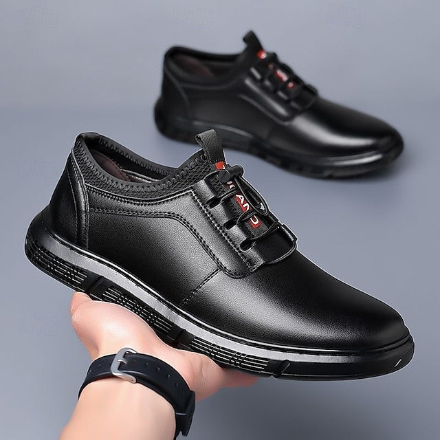 Men's with Black Shoes Leather Faux Brown Contrast Casual