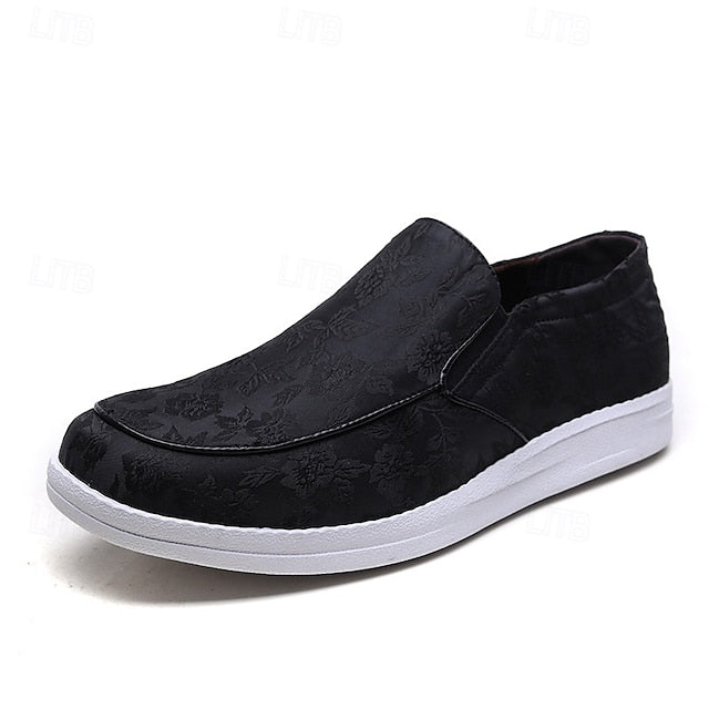 Slip-On Men's – Jacquard Loafers Floral Black Red and