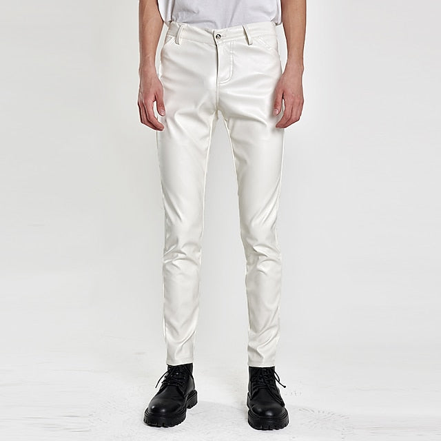 Leather Pants Men's Plain Pocket Faux Trousers Casual